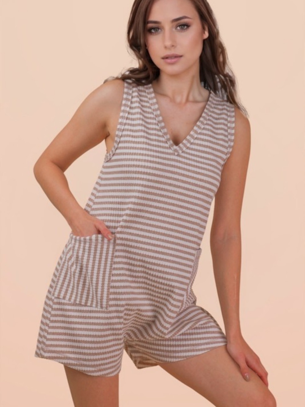 Striped Knit Casual Comfy Romper